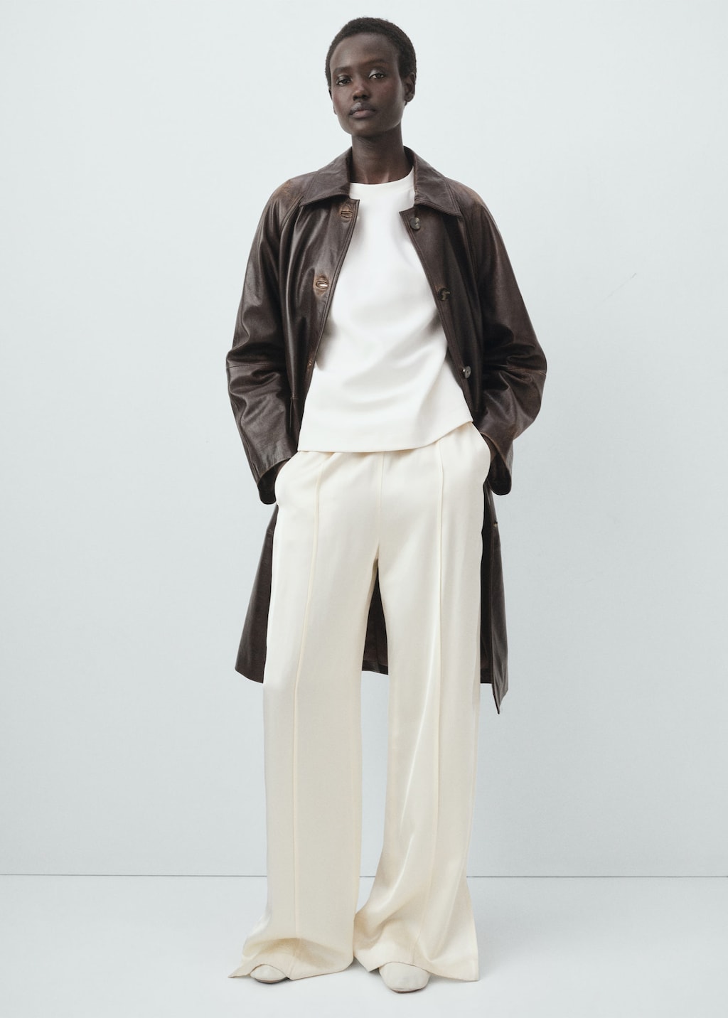 Mango 100% Leather Full-length Coat Brown