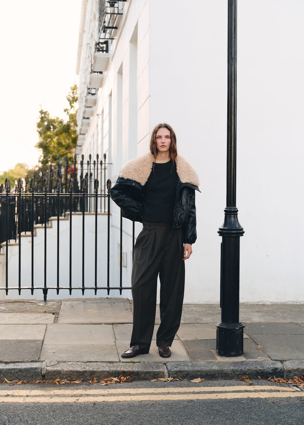Mango Leather-effect Jacket With Shearling Collar Black