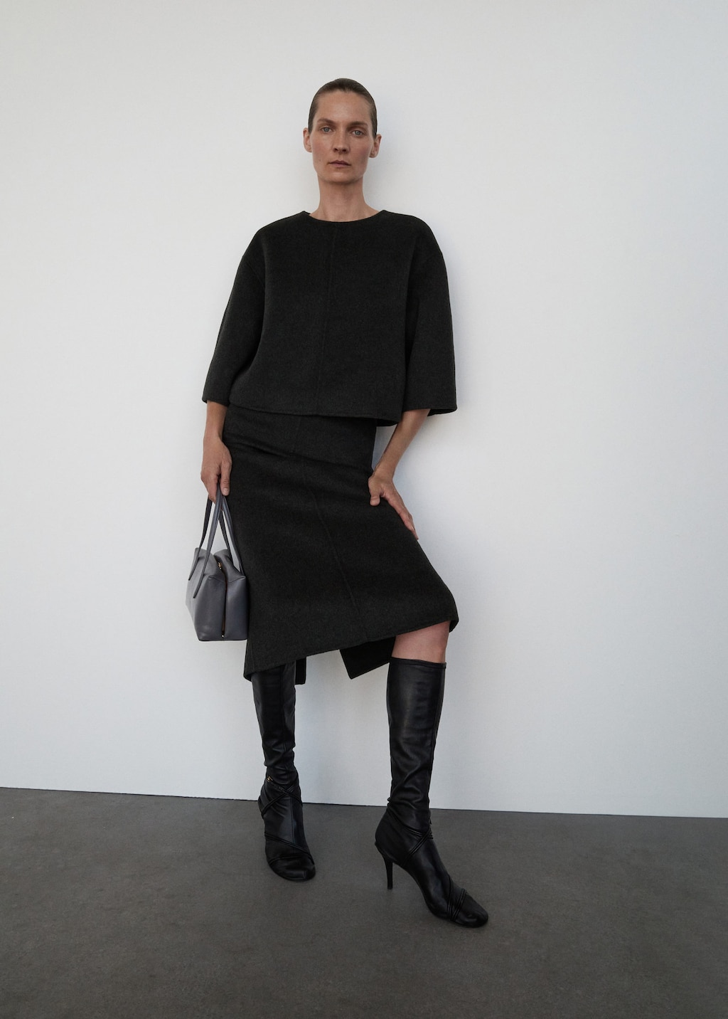 Mango Wool Midi-skirt With Slit Grey In Gray