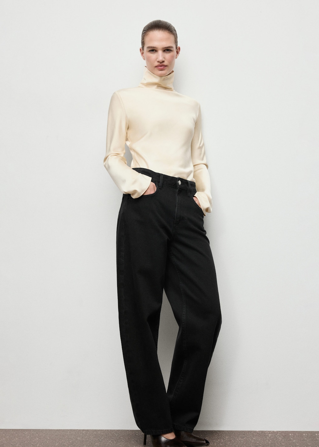 Mango High-waisted Barrel Jeans Black Denim
