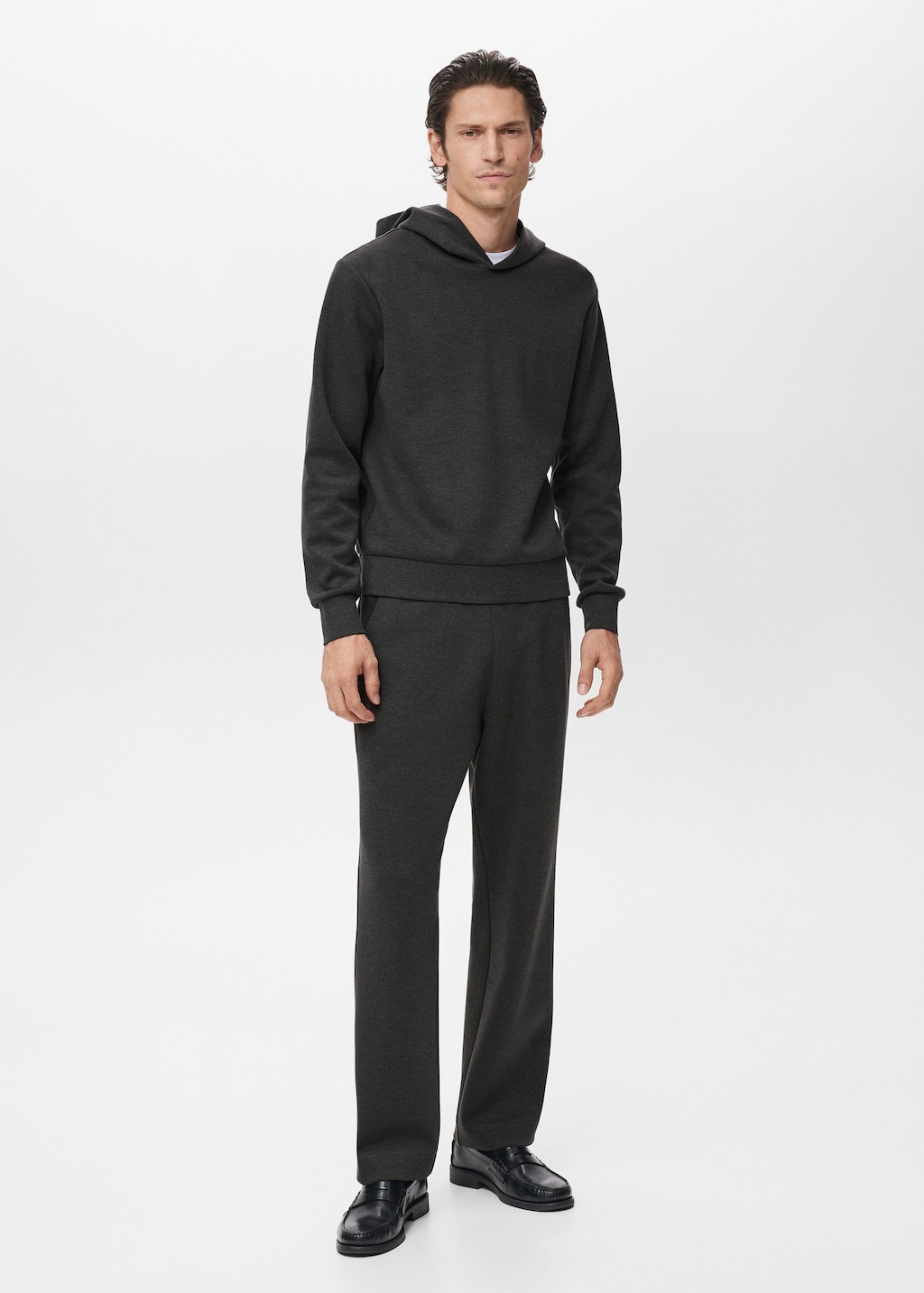 Mango Man Jogging Coton Taille Élastique Gris Chiné Foncé - Homme - Xxl - In Black