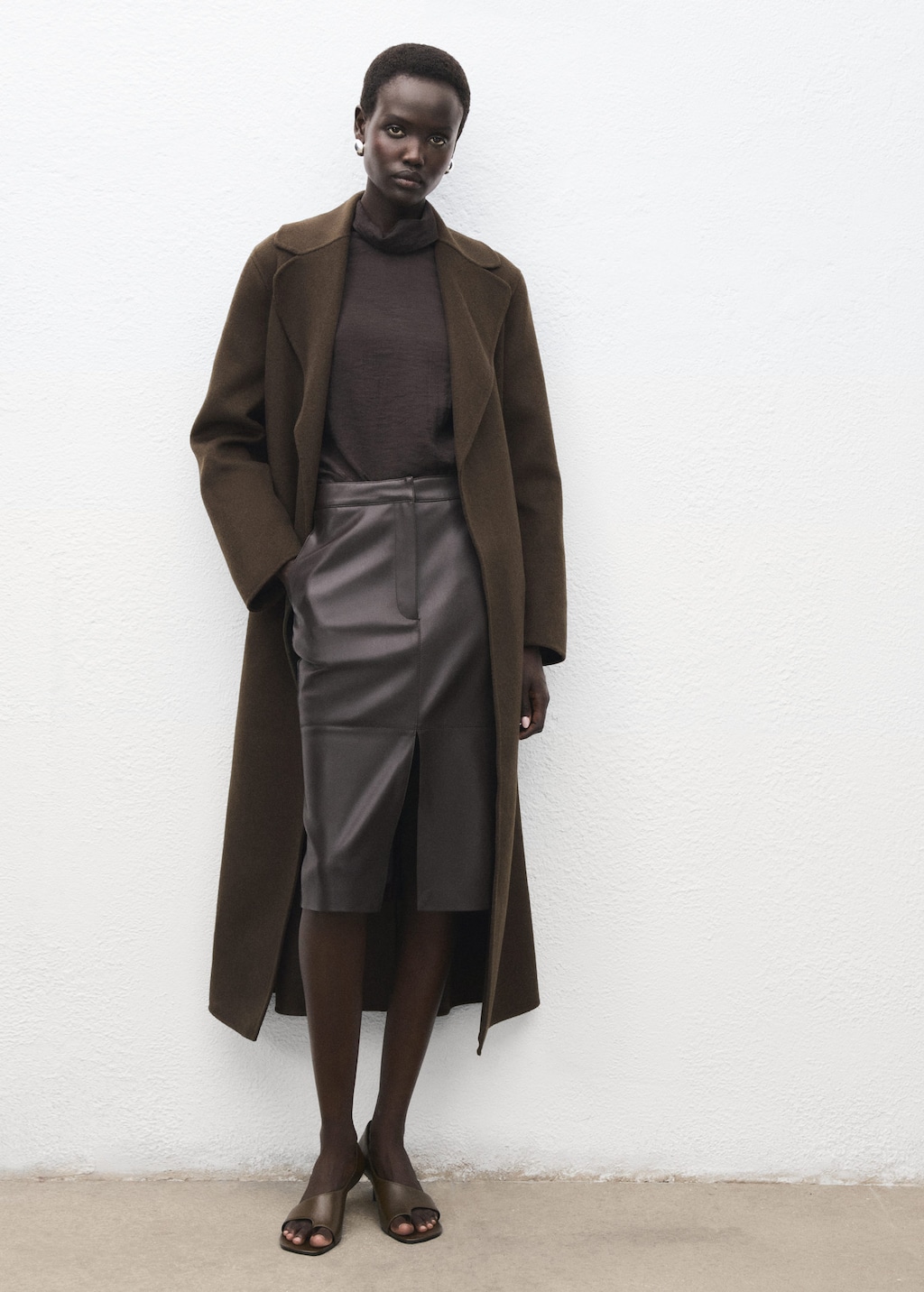 Mango Handmade Wool Coat With Belt Khaki In Brown