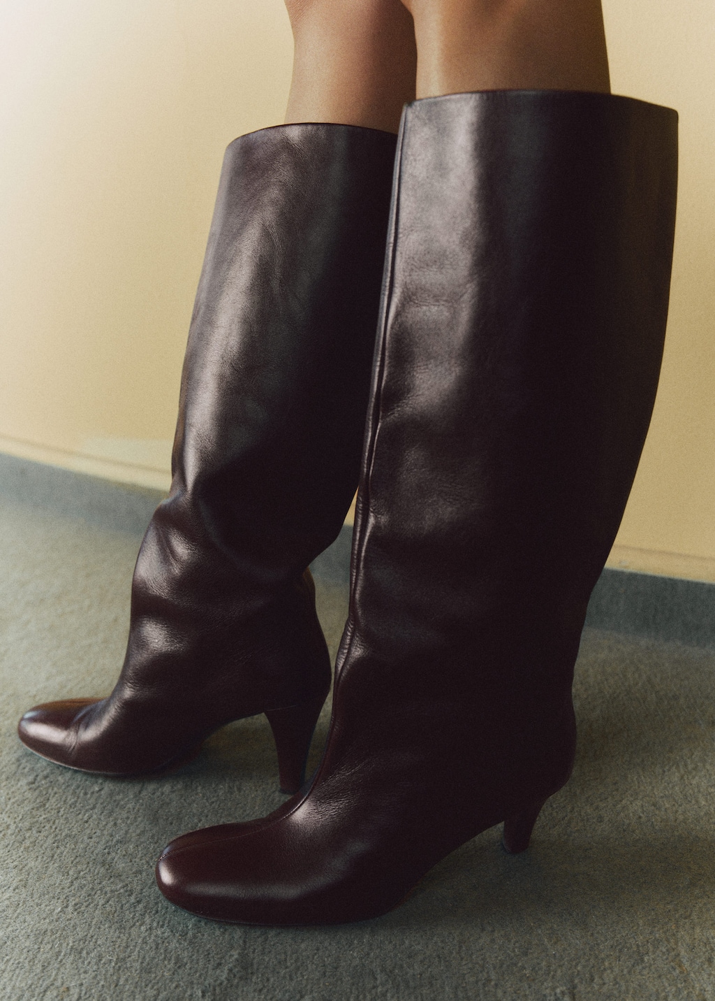 Mango Heel Leather Boot Burgundy