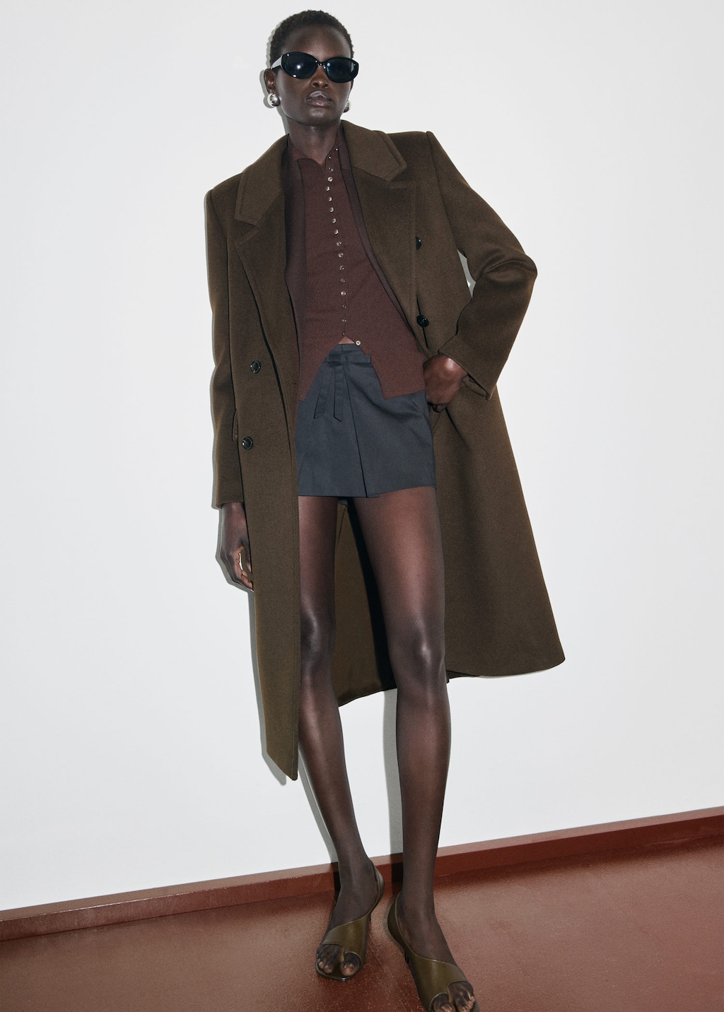 Mango Double-breasted Wool Coat Khaki In Brown