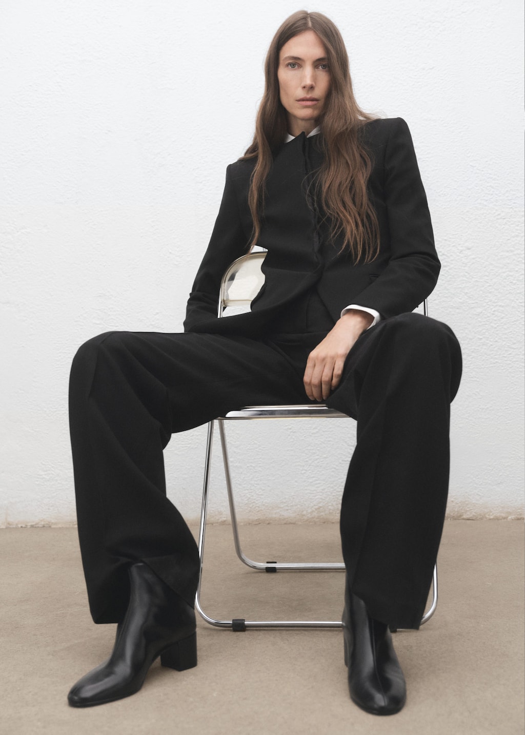 Mango Leather Ankle Boots With Block Heel Black