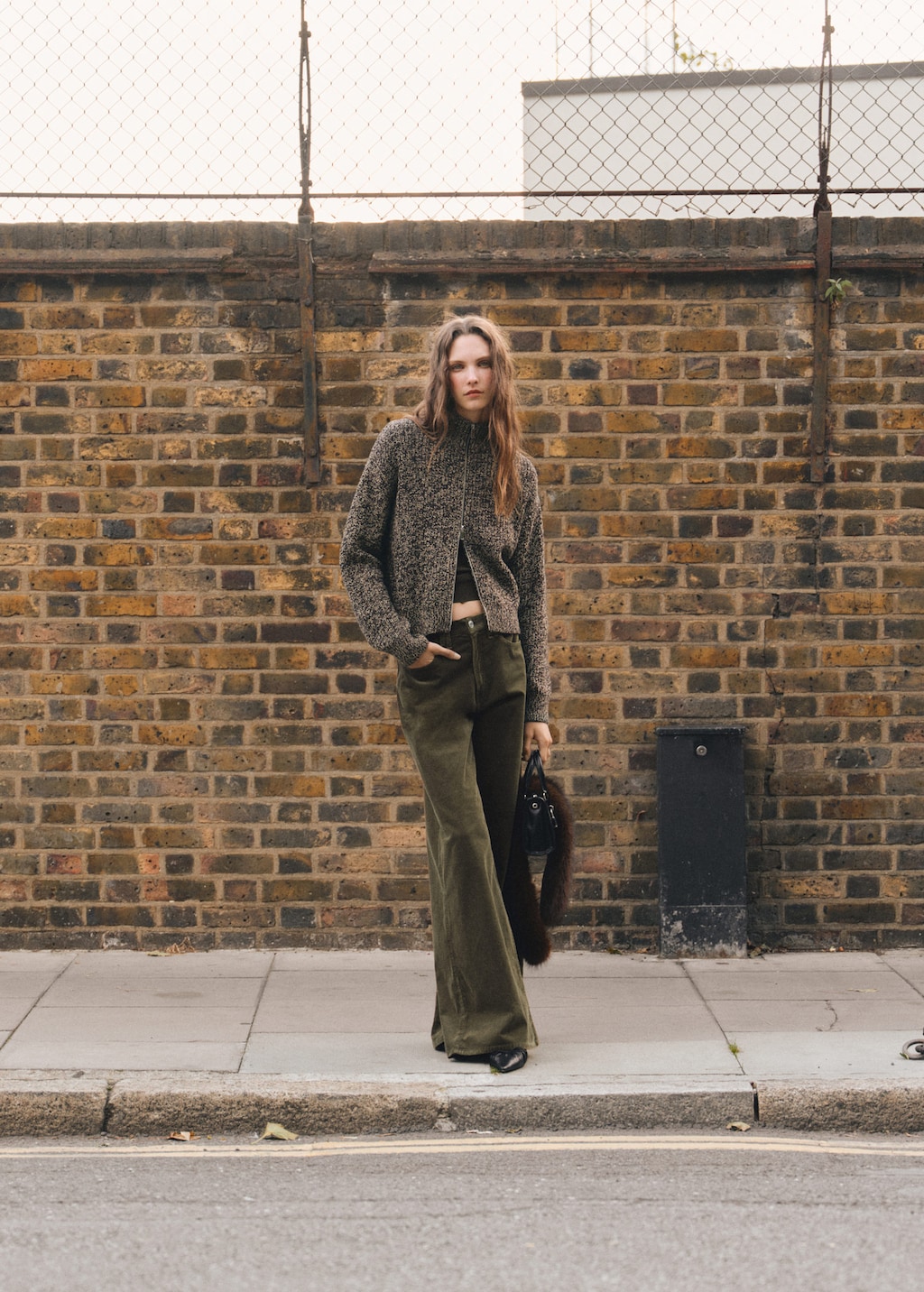 Mango Speckled Zip-up Cardigan Chocolate In Brown