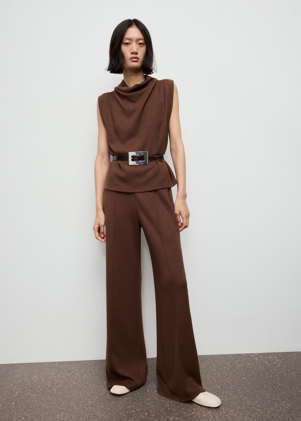 Mango Top Col Drapé Marron - Femme - L -  In Brown