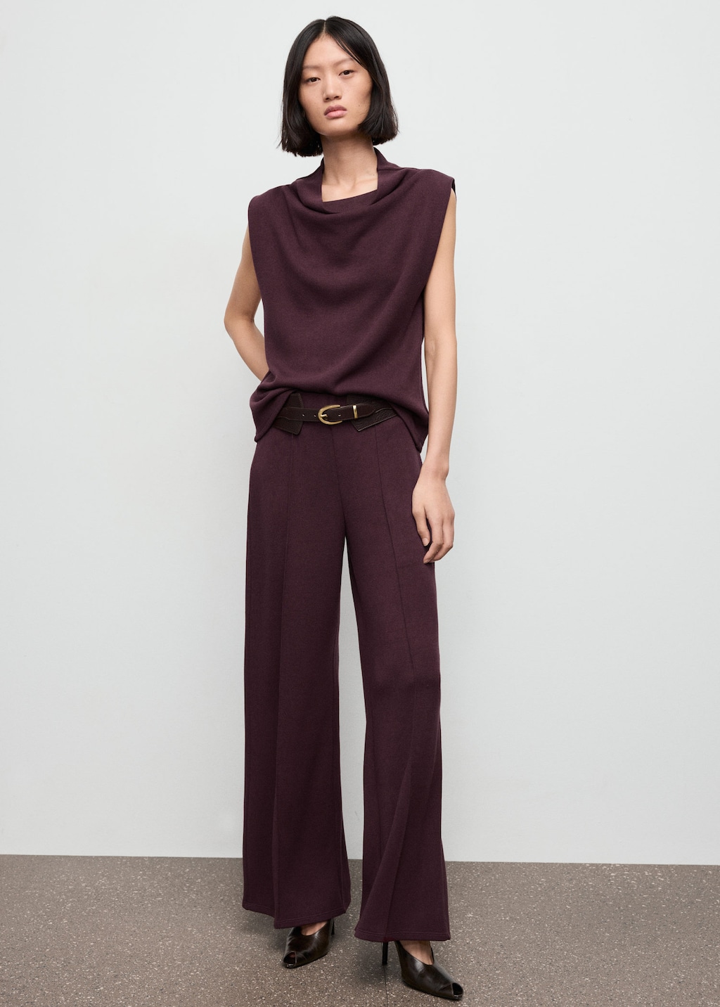 Mango Draped Neck Top Burgundy