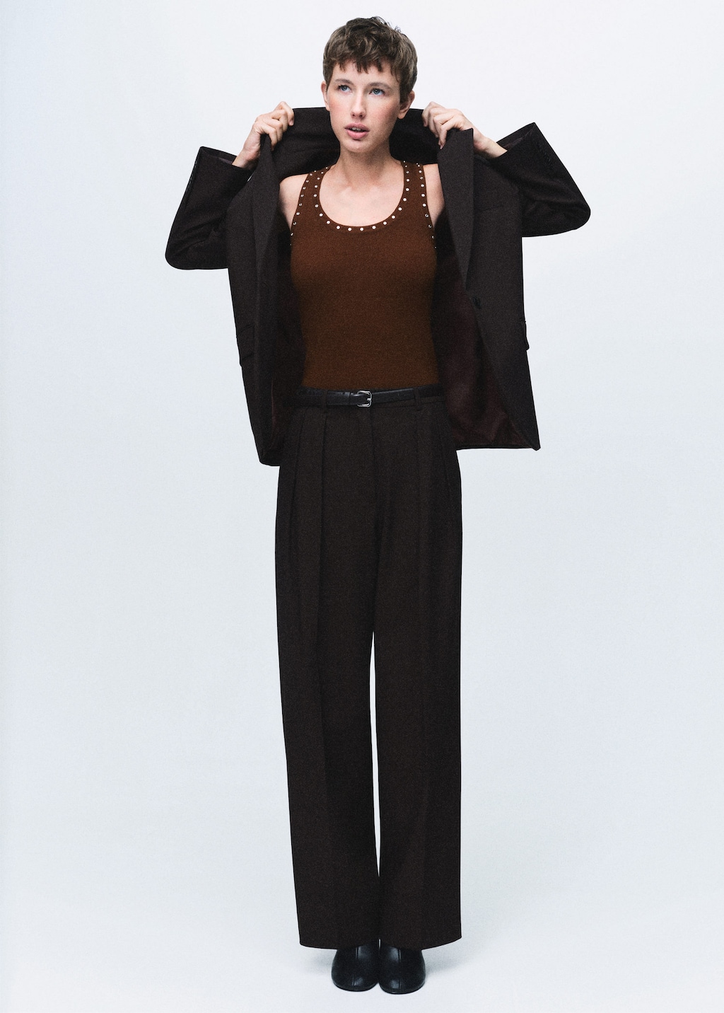 Mango Knitted Top With Studs Brown