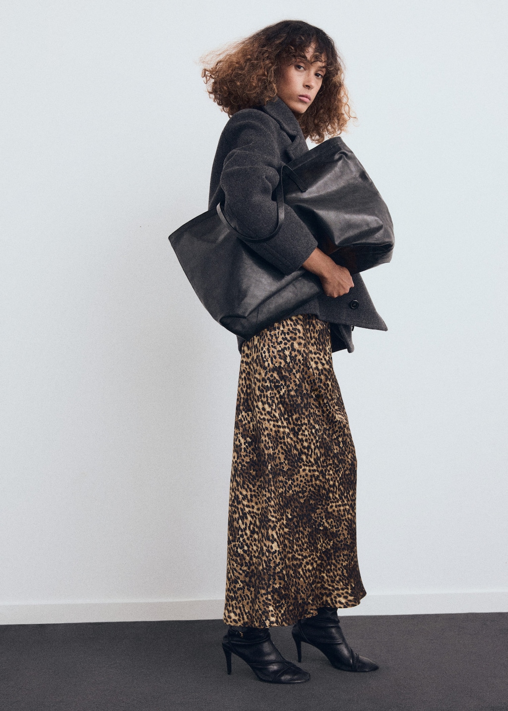 Mango Leopard Print Satin Maxi Skirt In Brown