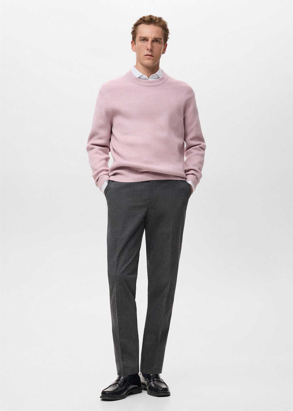 Mango Man Regular-fit Flannel Trousers Dark Heather Grey In Black