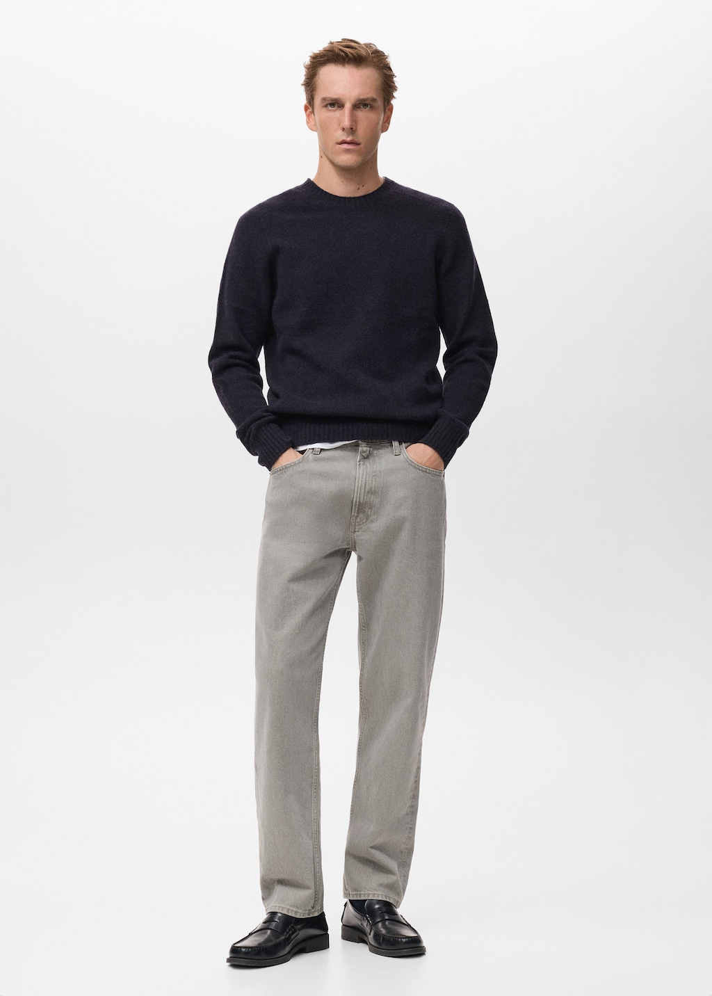 Mango Man Knitted Wool Blend Sweater Navy In Blue