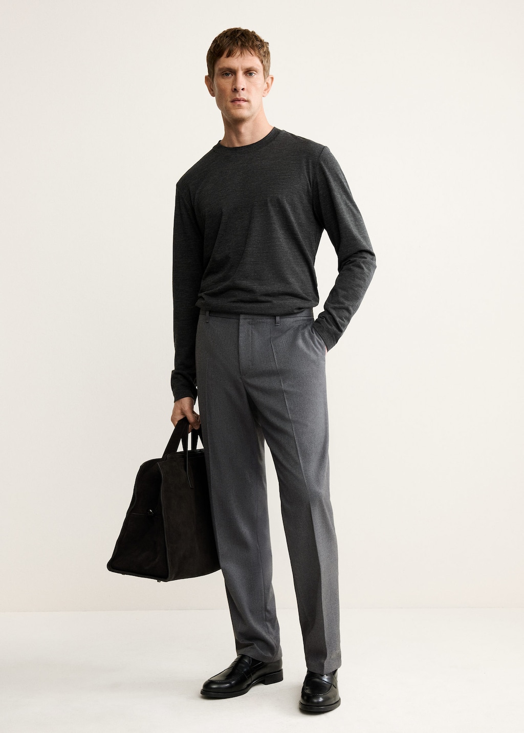 Mango Man Slim-fit Wool-blend T-shirt Dark Heather Grey In Gray