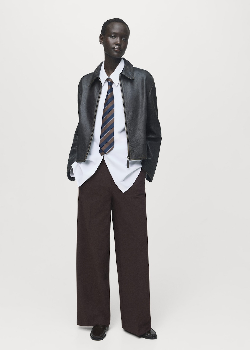 Mango Side Striped Trousers Chocolate In Brown