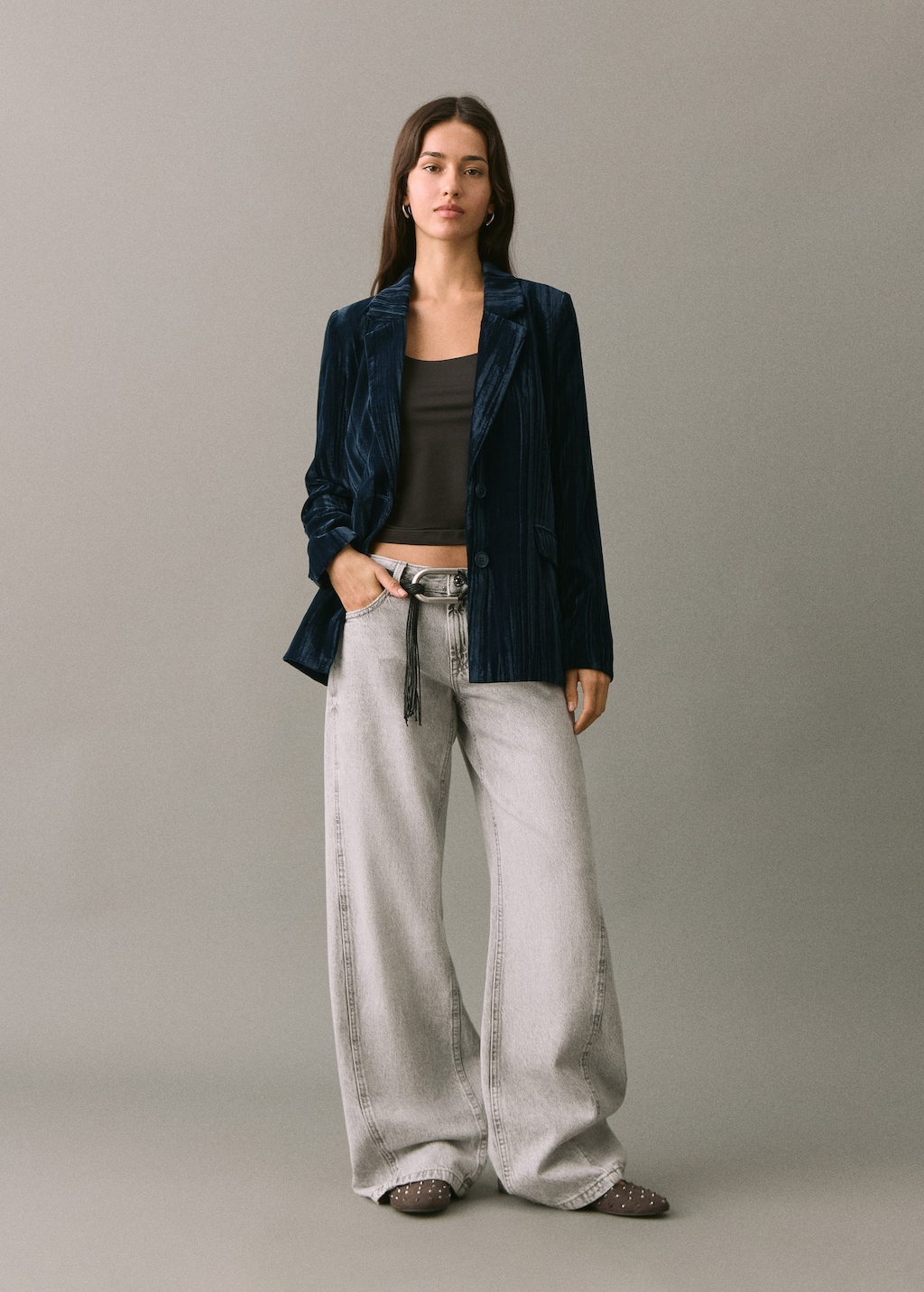 Mango Teen Velvet Jacket Navy In Black