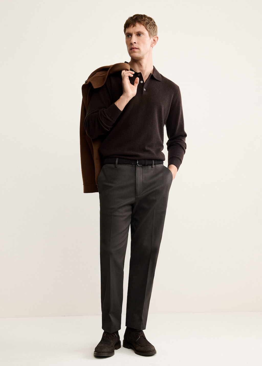 Mango Man 100% Cashmere Polo Sweater Chocolate In Brown