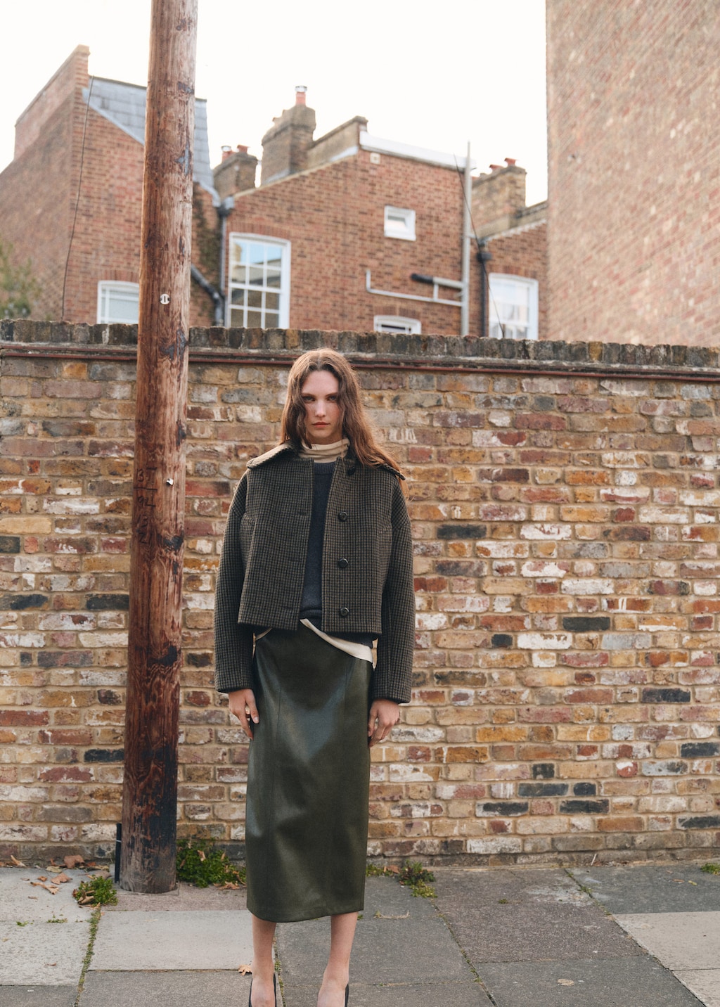 Mango Houndstooth Wool Jacket Brown