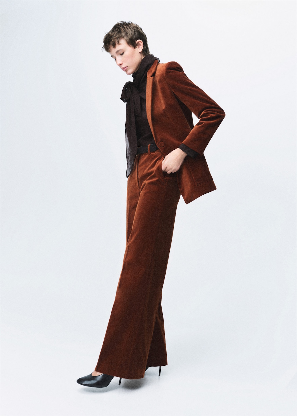 Mango Velvet Suit Trousers Burnt Orange In Brown