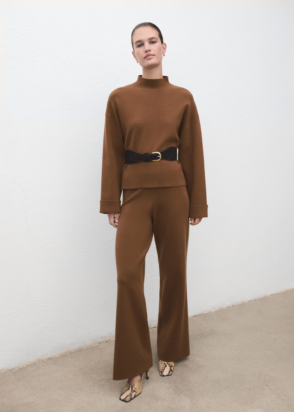 Mango Pantalon Maille Coton Lin Caramel - Femme - S -  In Brown