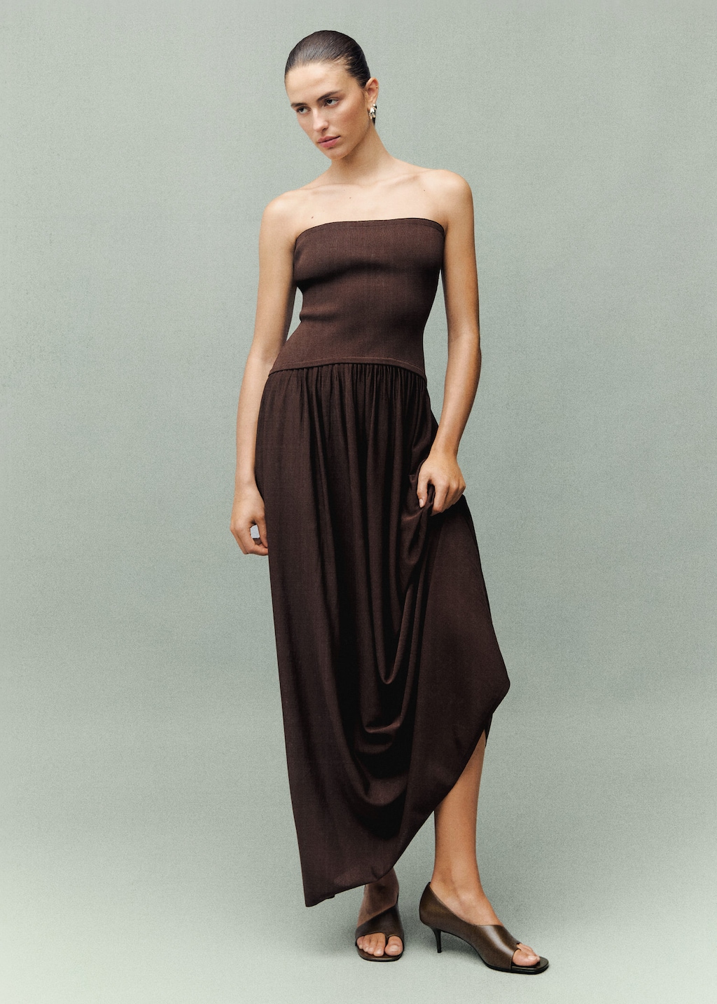 Mango Combined Strapless Dress Chocolate In Brown