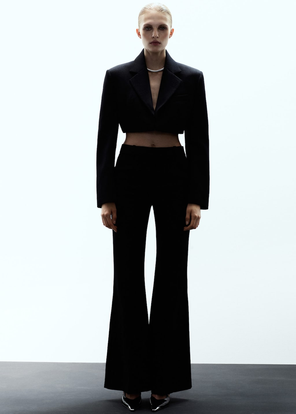 Mango Blazer De Costume Laine Crop Noir - Femme - Xl -  In Black