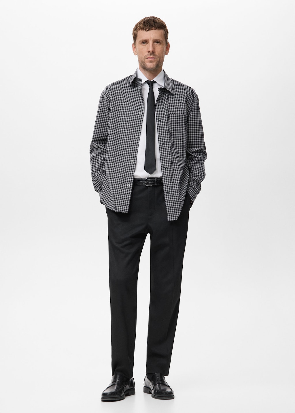 Mango Man 100% Cotton Checked Relaxed Fit Shirt Black