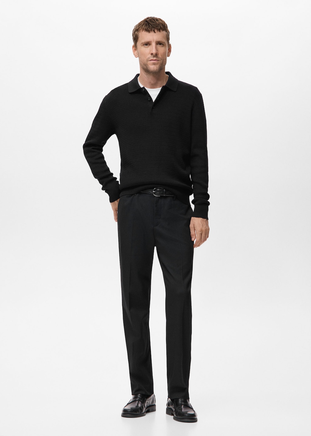 Mango Man Cotton Lyocell Polo Sweater Black