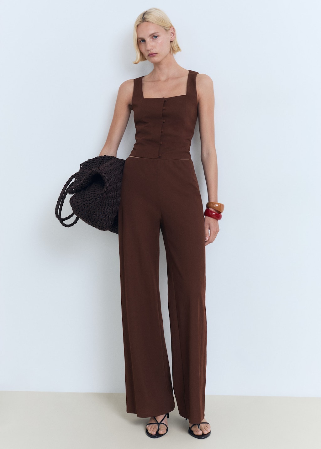 Buttons cotton top chocolate - Woman - M - MANGO