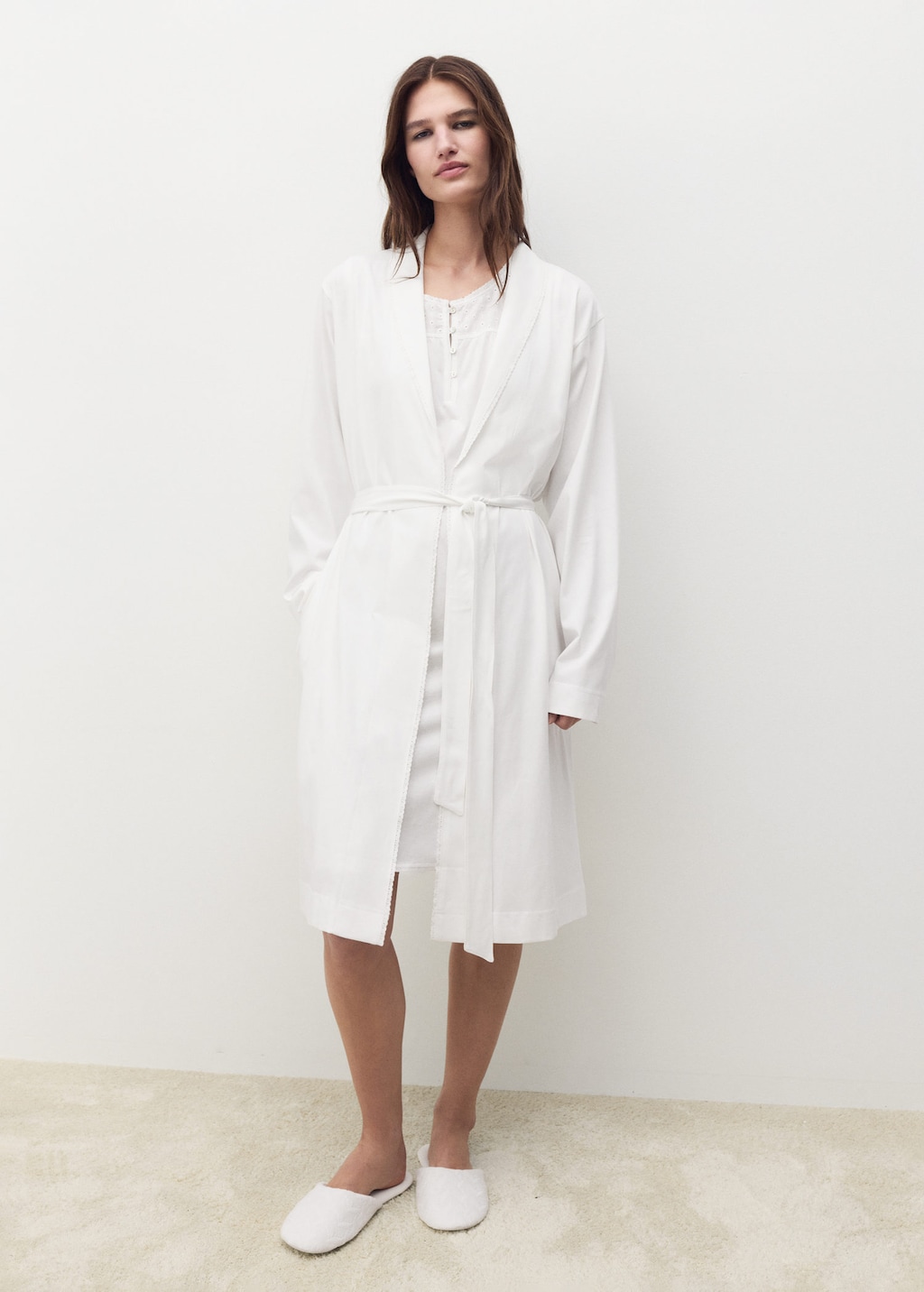 Mango Home Déshabillé Coton Détail Brodé Blanc - Home - L -  In White