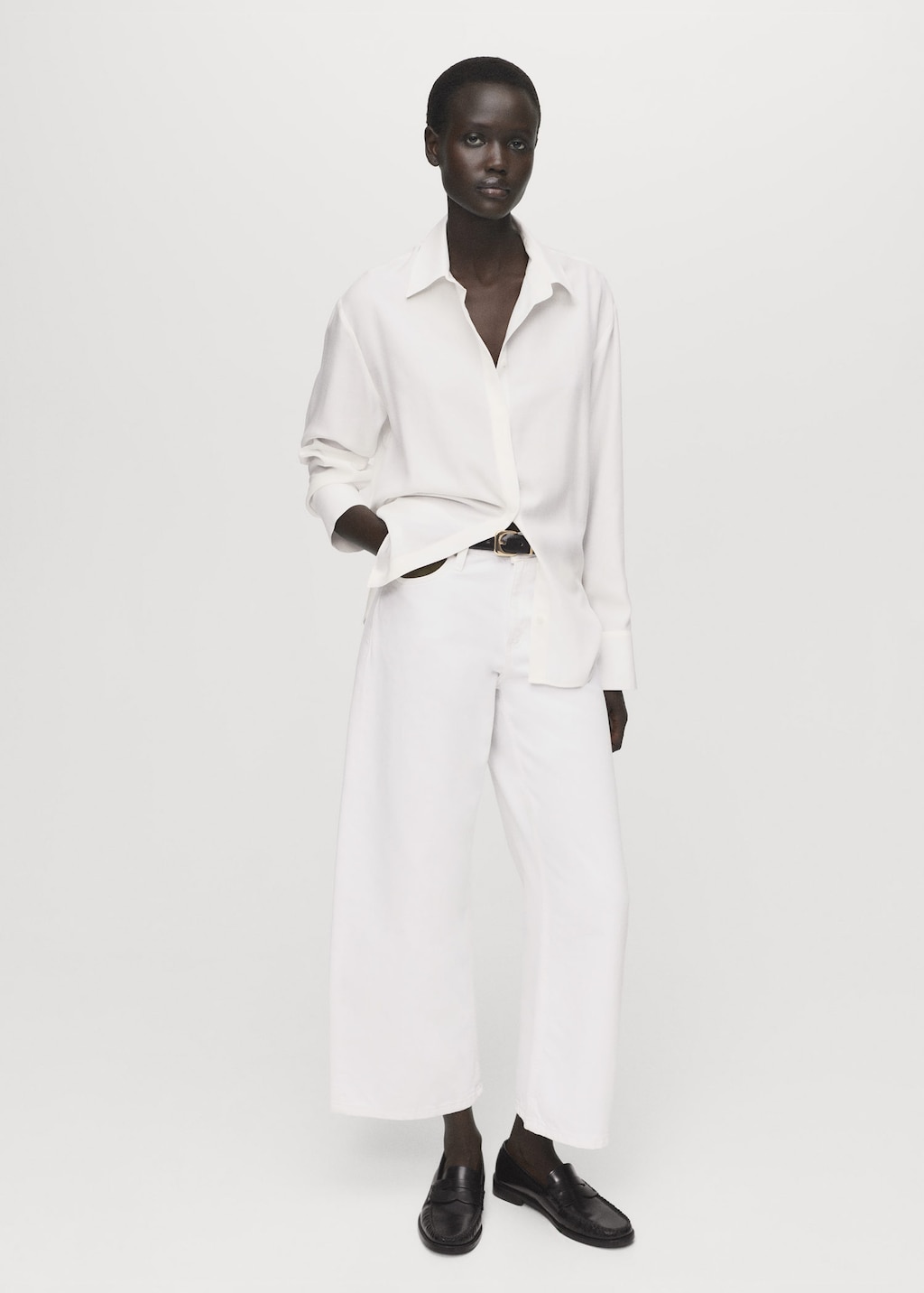Lyocell shirt with hidden buttons off white - Woman - 16 - MANGO