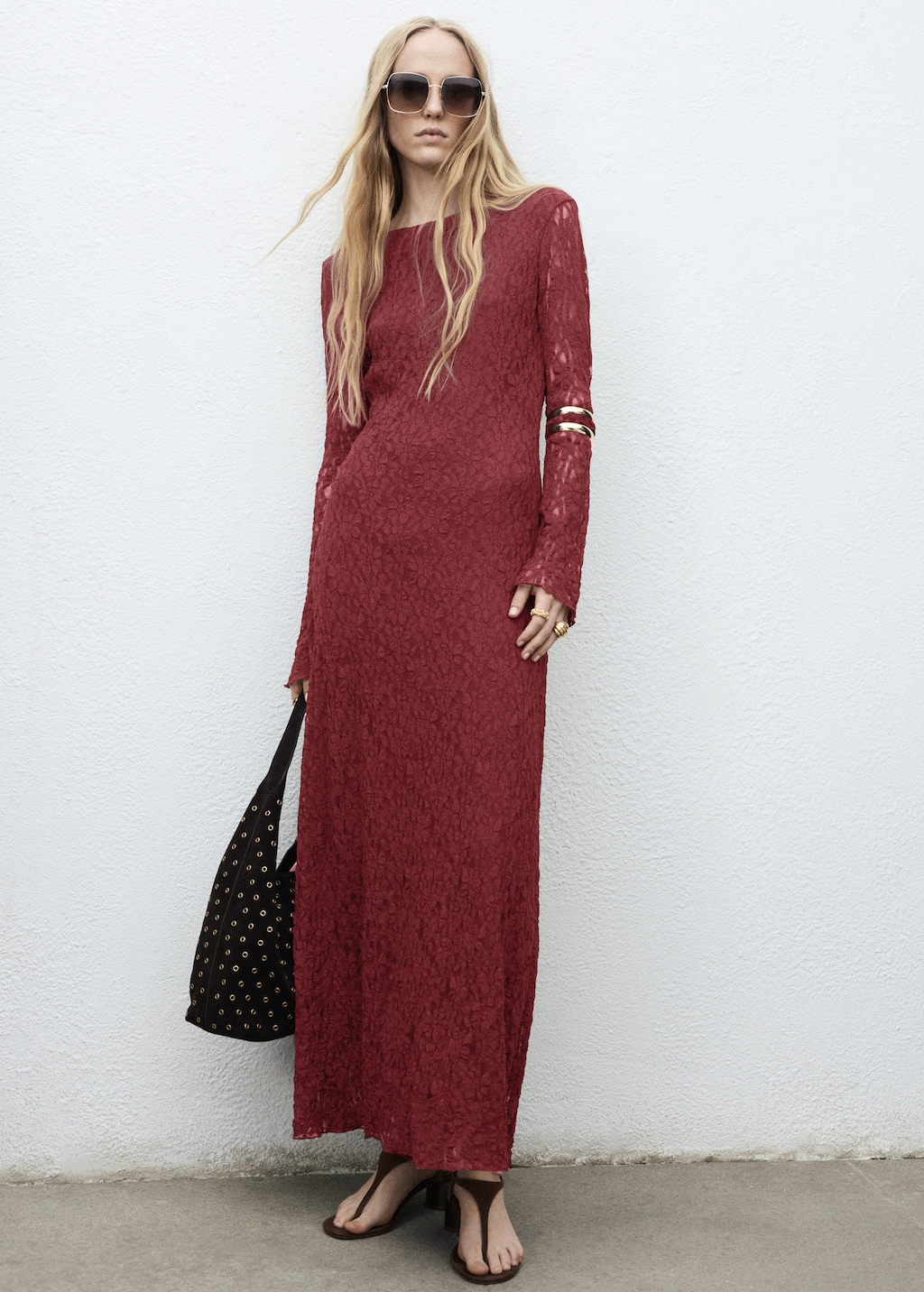 Lace dress with bell sleeves wine – Woman – 8 – MANGO Lace dress with bell sleeves wine – Woman – 8 – MANGO