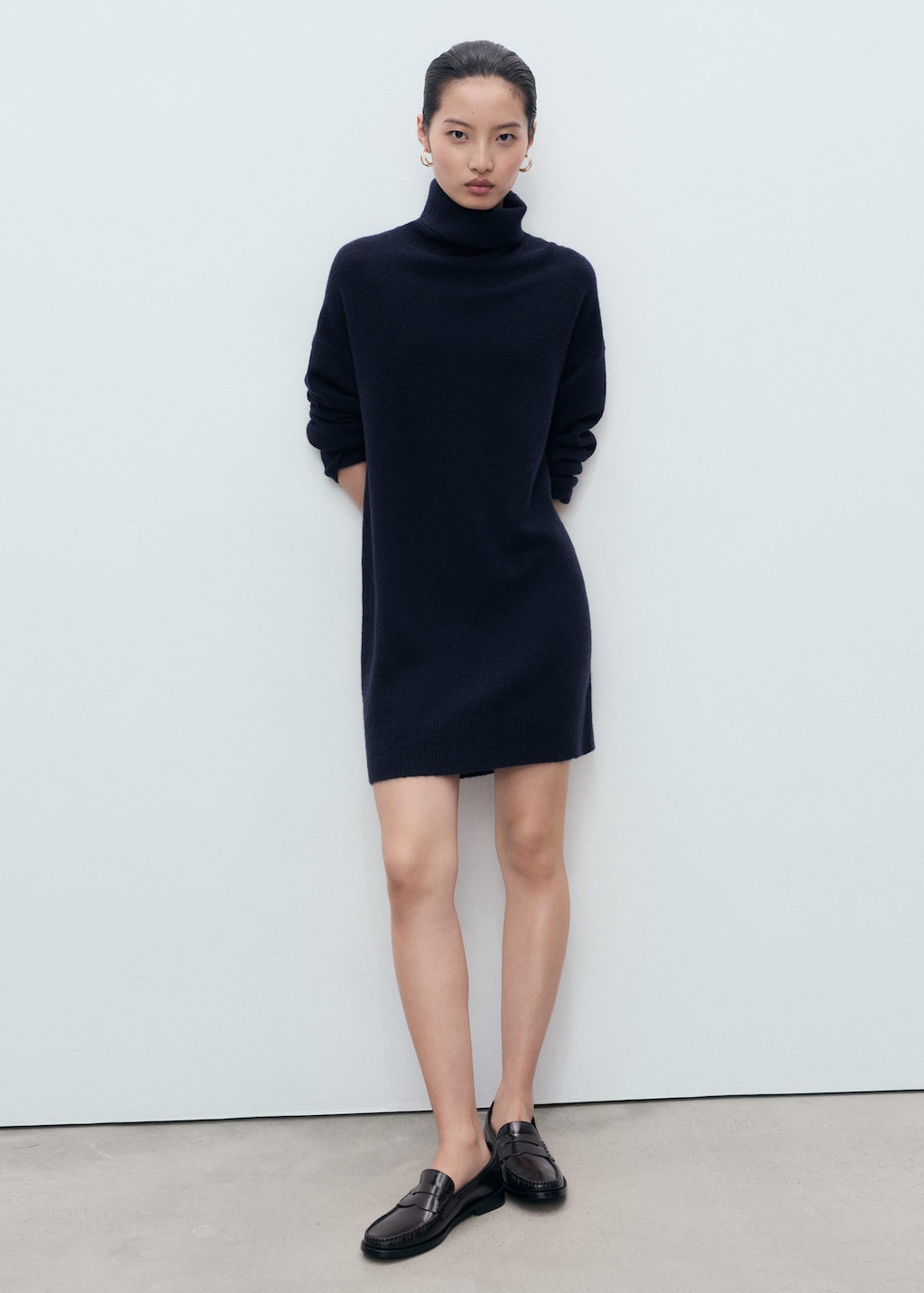 Turtle neck knit dress dark navy - Woman - 14 - MANGO