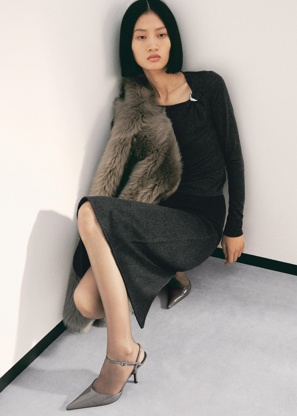 Mango Patent Leather Heel Shoes Grey In Gray