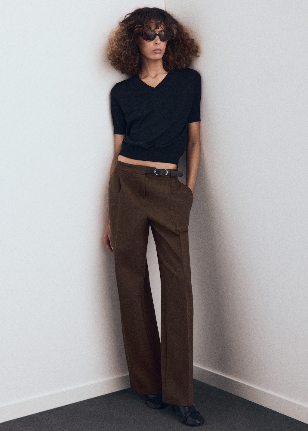 Mango Combined Trousers With Belt Brown
