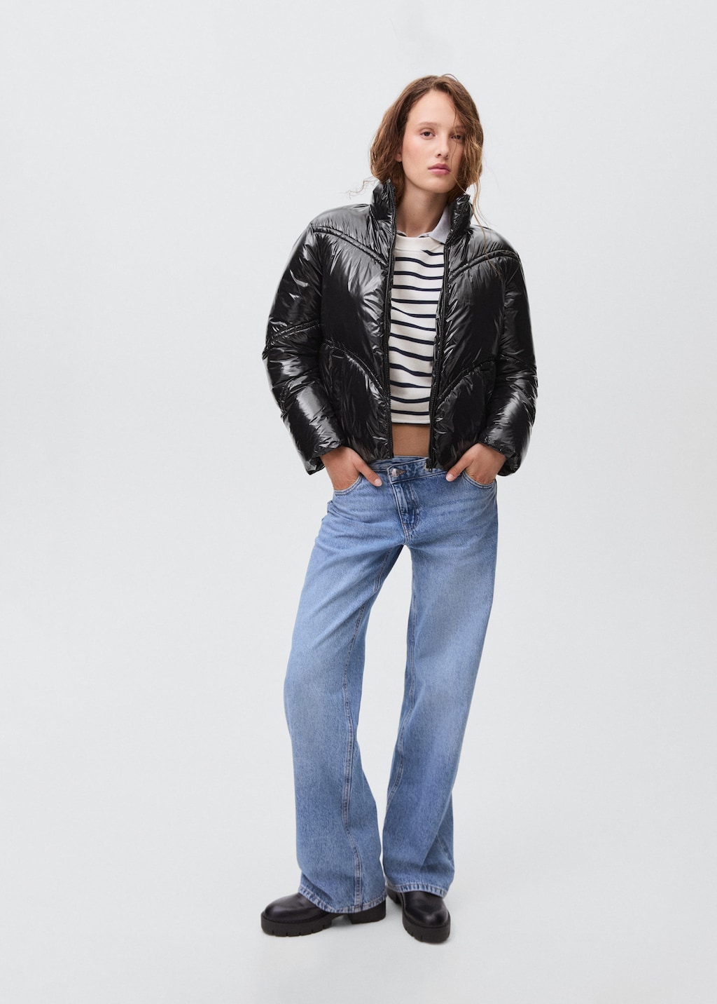 Mango Teen Shiny Quilted Anorak Black