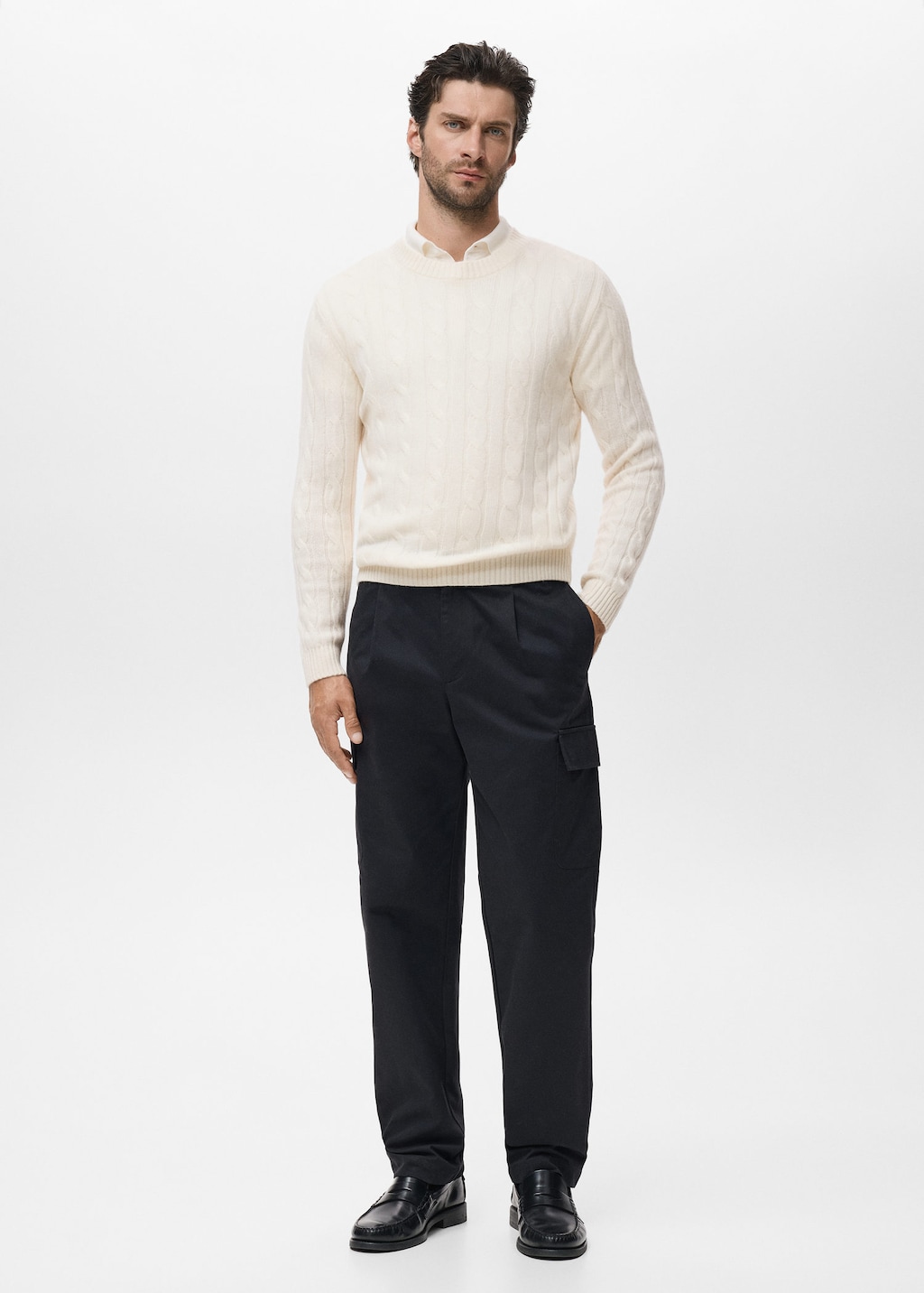 Mango Man 100% Wool Braided Sweater Ecru In Neutral