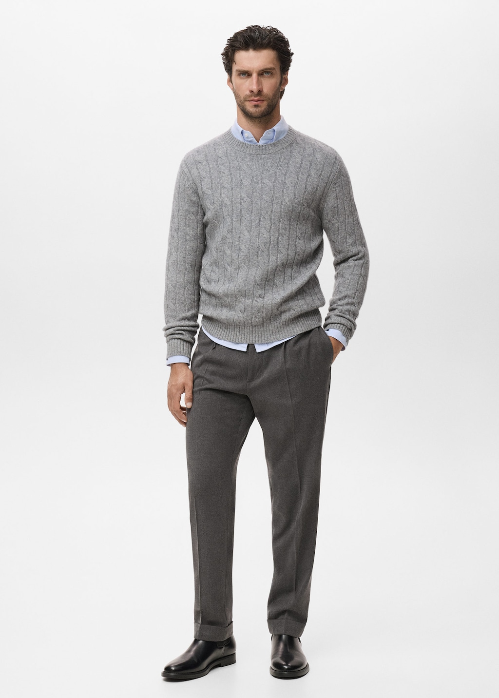 100% wool braided sweater medium heather grey - Man - XXL - MANGO MAN