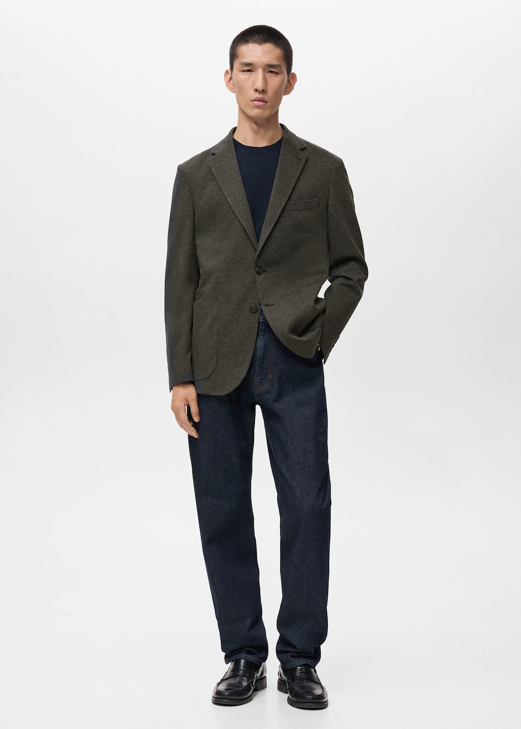 Mango Man Slim Fit Microstructure Blazer Grey In Multi