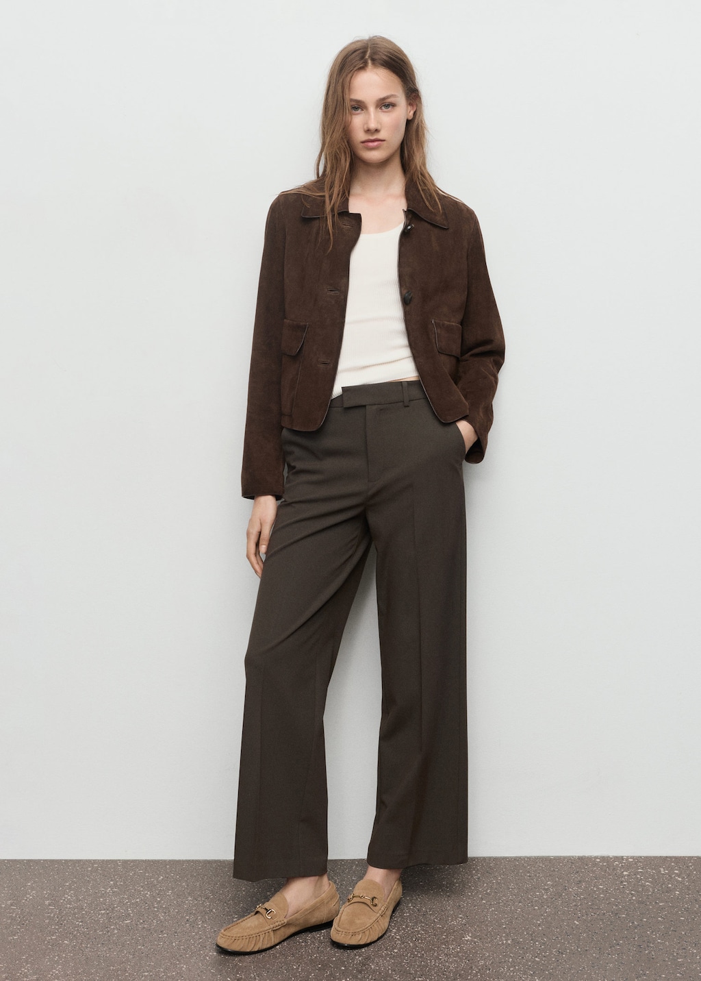 Mango Mid-rise Cropped Straight-leg Trousers Khaki In Brown