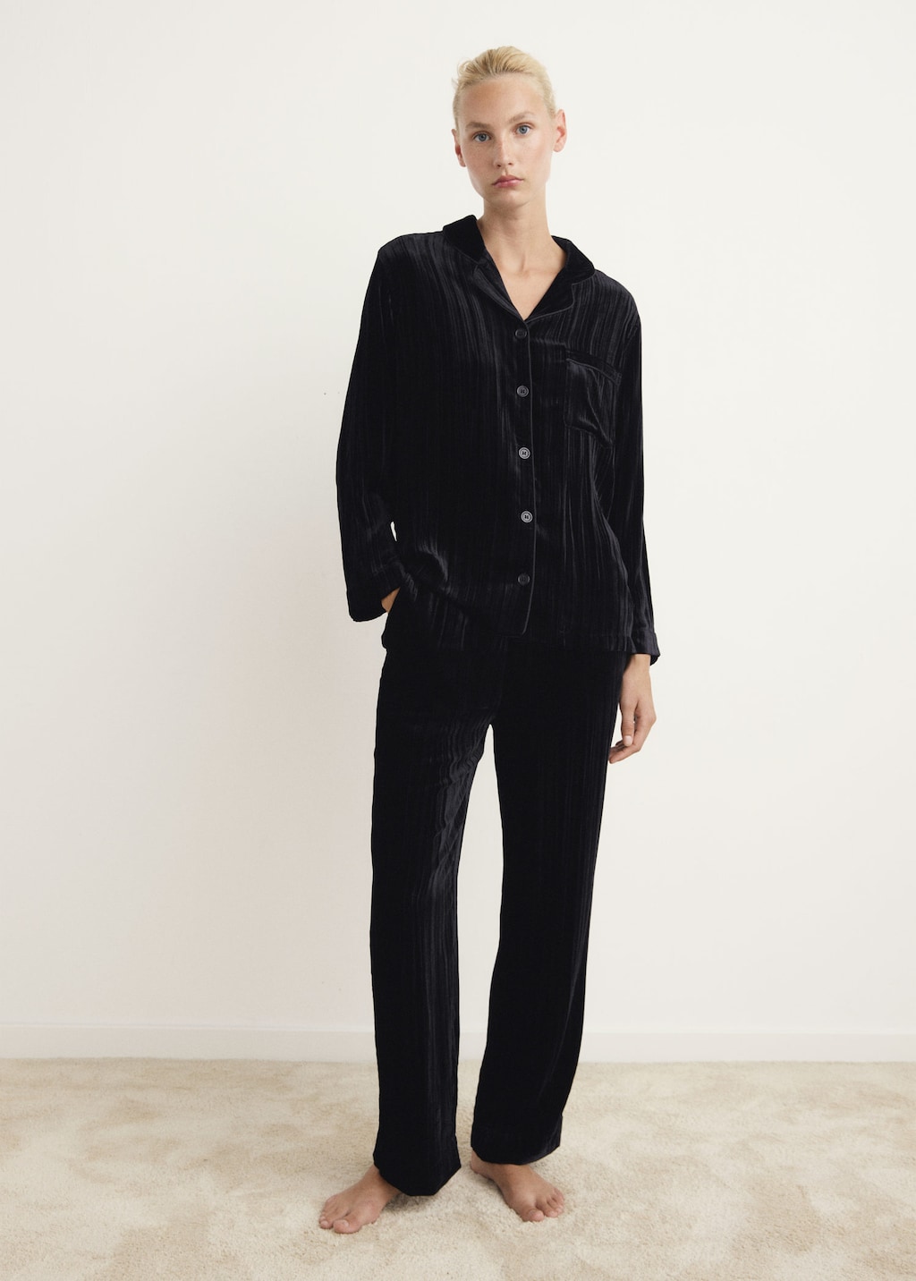 Mango Silk Velvet Shirt Grey In Black