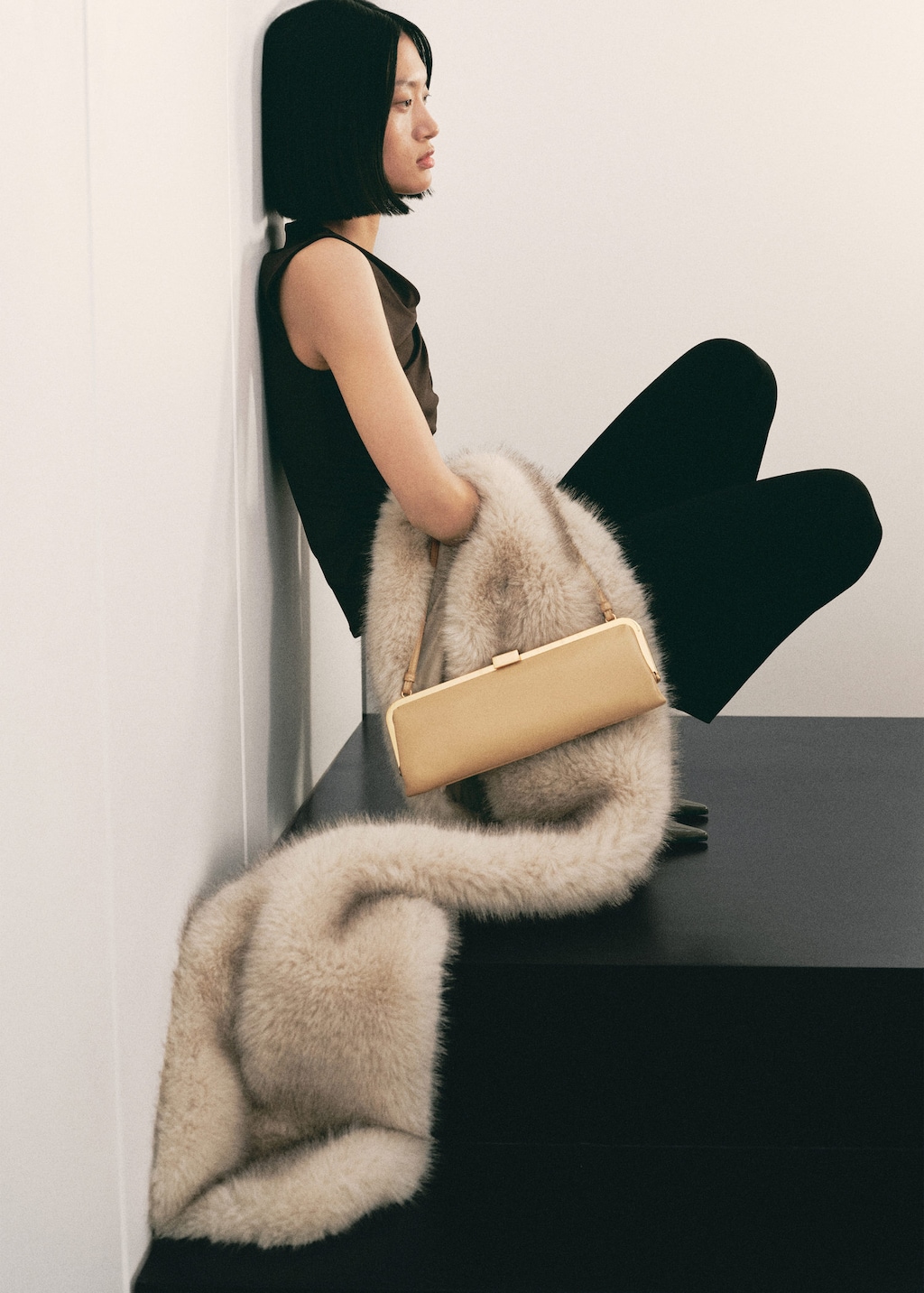 Mango Metallic Clutch Handbag Vanilla In Neutral