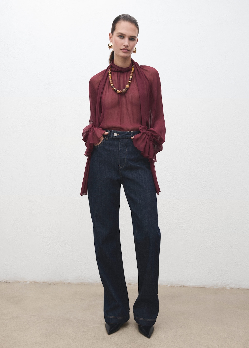 Mango Straight Jeans With Placket Open Blue