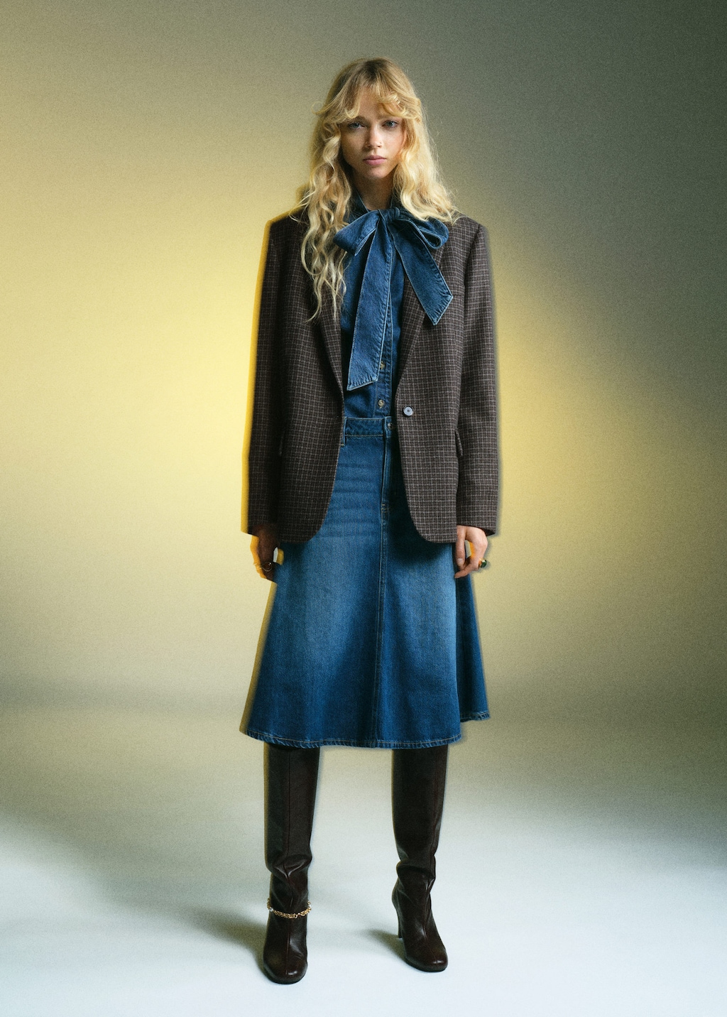 Mango Wool Check Jacket Grey In Brown