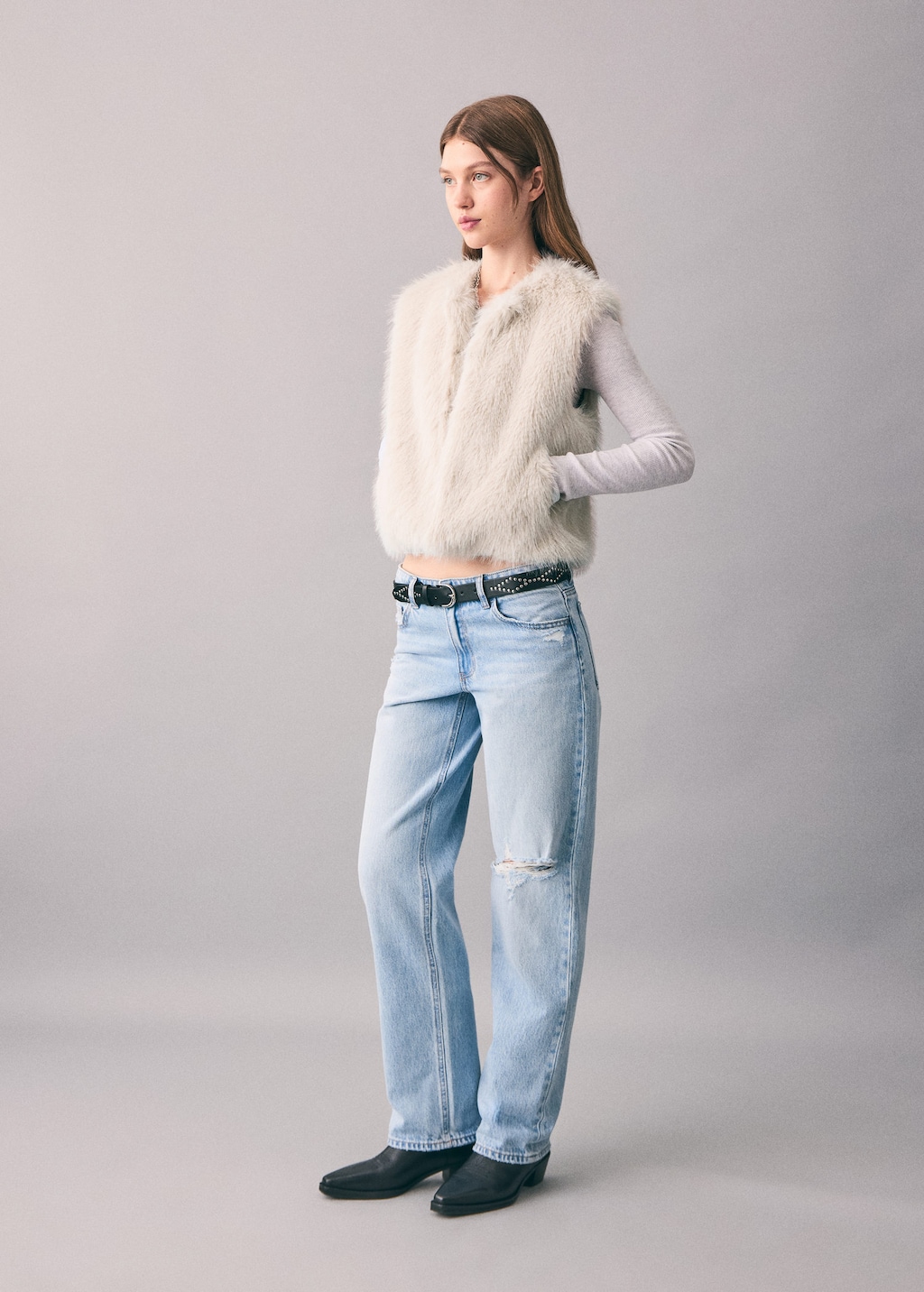 Mango Teen Fur-effect Cape Gilet Beige In Neutral