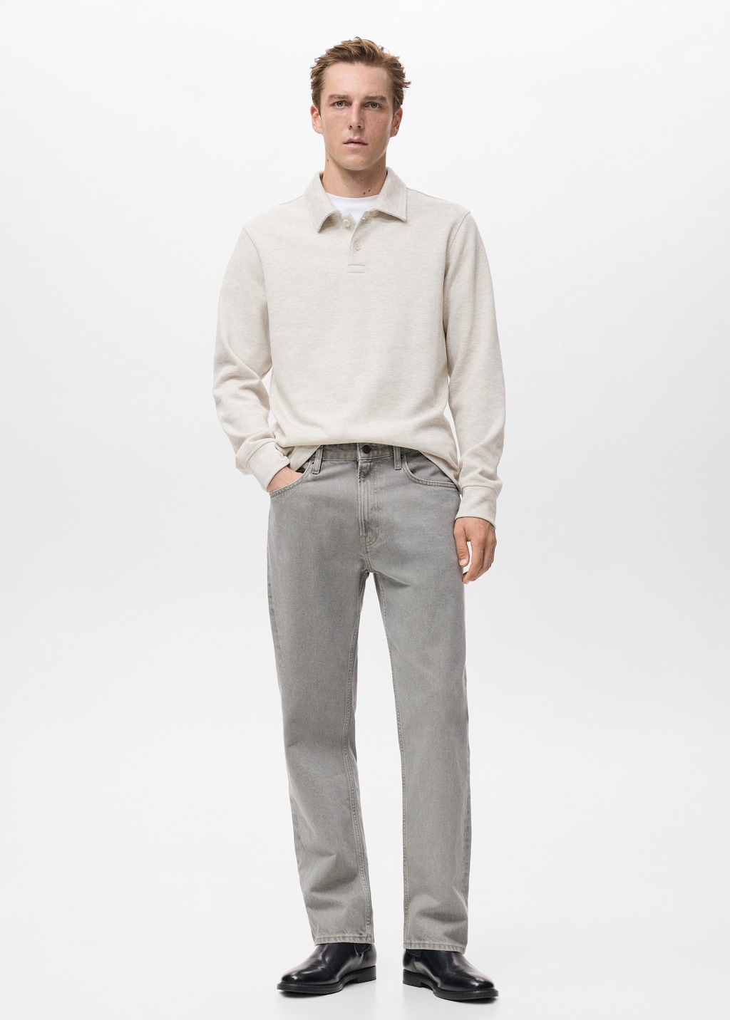 Mango Man Regular-fit Polo Sweatshirt Ecru In Neutral