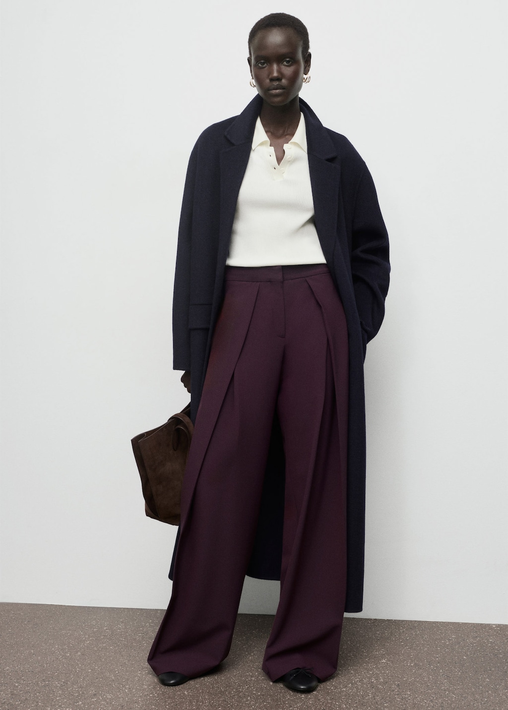 Mango Pleated Wide Leg Trousers Maroon In Burgundy