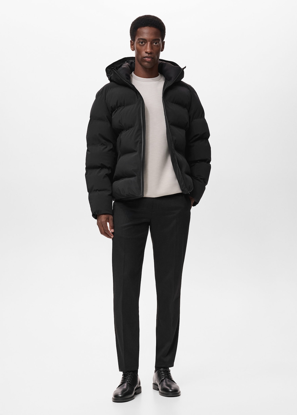 Mango Man Anorak Matelassé Capuche Imperméable Noir - Homme - M -  In Black