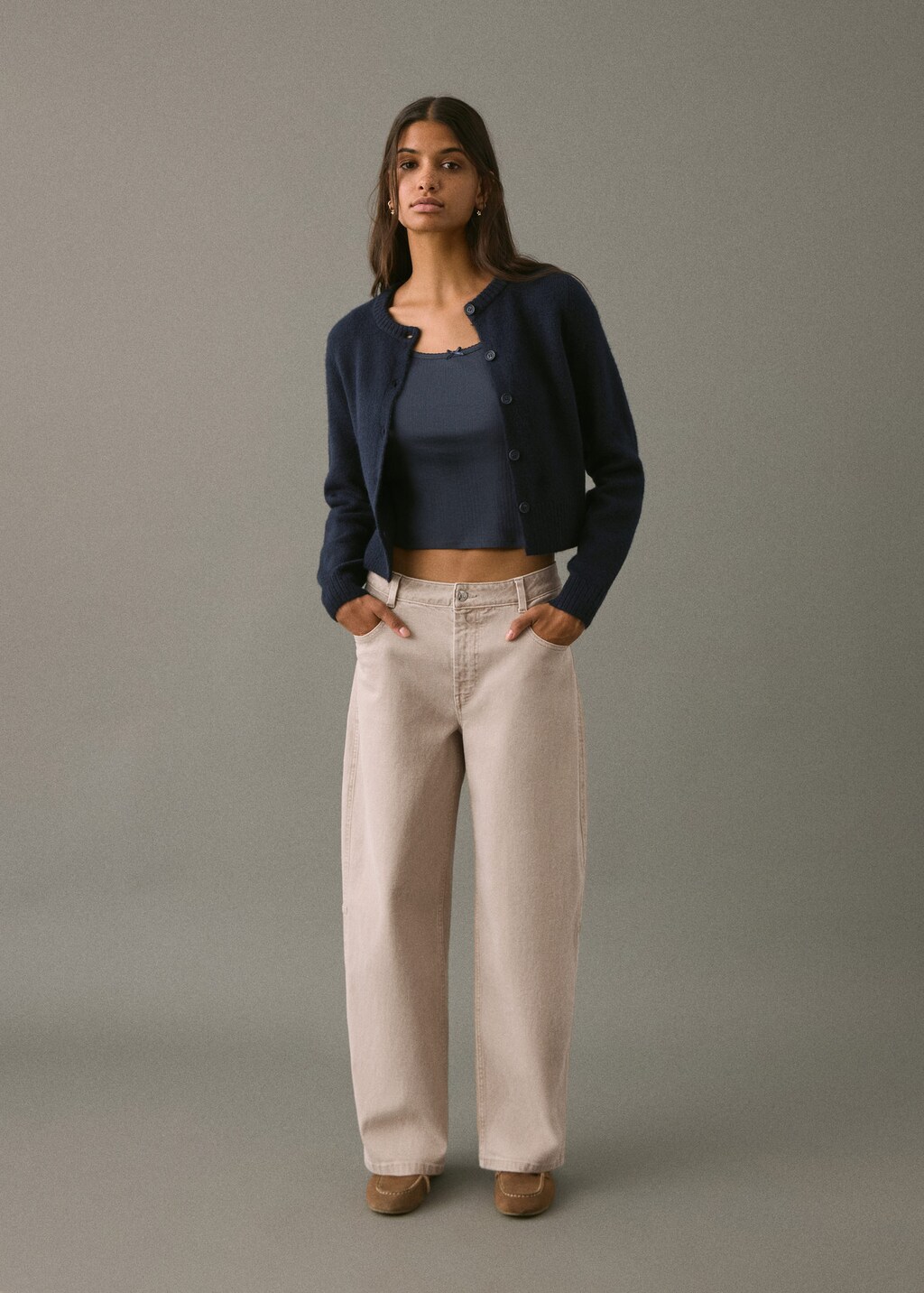 Mango Teen Low-rise Balloon Jeans Beige In Pink