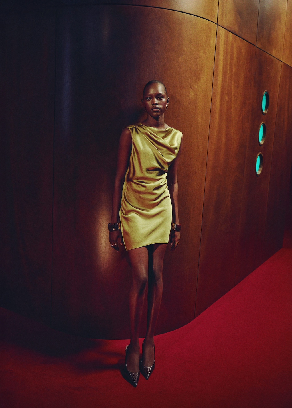 Mango Robe Satinée Dos Nu Citron Vert - Femme - L -