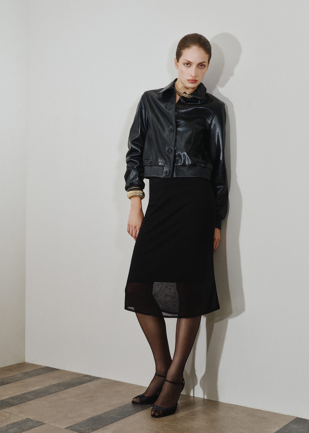 Mango Ribbed Midi Skirt Black